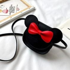 Camerazar Dětská kabelka Myška s mašlí, černá s červenou mašlí, ekologická kůže, 13x13x4 cm