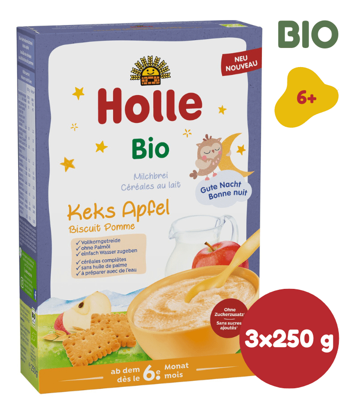 Levně Holle Bio mléčná kaše na dobrou noc se špaldovými keksy a jablkem 3 x 250 g