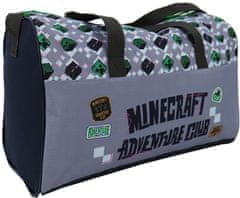 CurePink Dětská cestovní taška Minecraft: Sign (objem 18 litrů|38 x 24 x 18 cm) šedý polyester