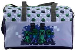 CurePink Dětská cestovní taška Minecraft: Sign (objem 18 litrů|38 x 24 x 18 cm) šedý polyester