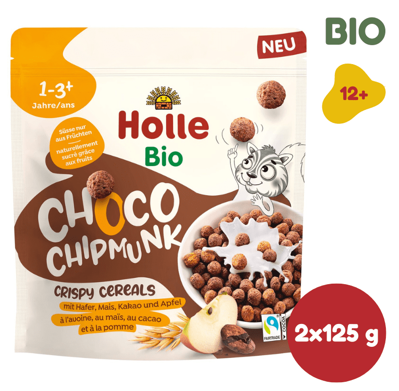 Levně Holle Bio cereálie Choco Chipmunks 2 x 125 g