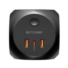 Blitzwolf Napájecí nabíječka Blitzwolf se 3 zásuvkami, BW-PC1, 2x USB, 1x USB-C (černá)