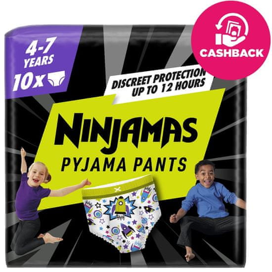 Pampers NINJAMAS Kalhotky plenkové Pyjama Pants Kosmické lodě, 10 ks, 7 let, 17kg-30kg