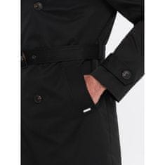 OMBRE Pánský kabát SLIM FIT s páskem černý MDN125065 L