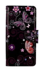 TopQ Pouzdro Design Xiaomi Redmi Note 13 Pro+ 5G knížkové Fialoví motýlci černý 122081