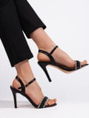 Amiatex Krásné černé sandály dámské na jehlovém podpatku + Ponožky Gatta Calzino Strech, černé, 40