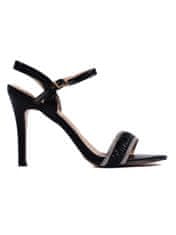 Amiatex Krásné černé sandály dámské na jehlovém podpatku + Ponožky Gatta Calzino Strech, černé, 40