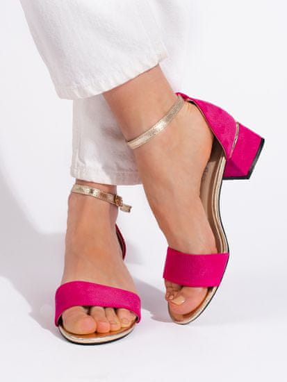 Amiatex Trendy dámské růžové sandály na širokém podpatku