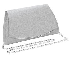 Camerazar Elegantní večerní kabelka přes rameno, stříbrná brokátová syntetika, 24x14x5,5 cm