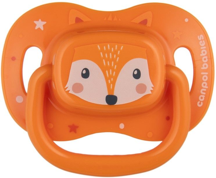 Levně Canpol babies Dudlík silikonový symetrický CUTE ANIMALS 6-18m 1ks oranžový