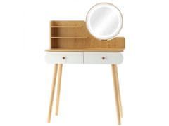 sarcia.eu Bílý kosmetický toaletní stolek, dřevěný, s LED zrcadlem 80x40x120 cm 