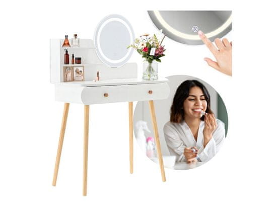 sarcia.eu Bílý kosmetický toaletní stolek s LED zrcadlem 80x40x120 cm
