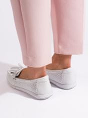 Amiatex Moderní dámské mokasíny bílé bez podpatku + Ponožky Gatta Calzino Strech, bílé, 36