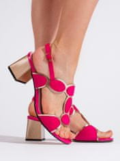 Amiatex Luxusní dámské sandály růžové na širokém podpatku, odstíny růžové, 38