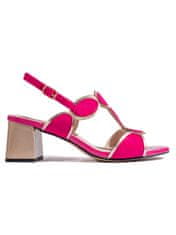 Amiatex Luxusní dámské sandály růžové na širokém podpatku, odstíny růžové, 38