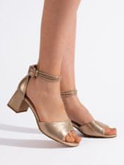 Amiatex Luxusní dámské zlaté sandály na širokém podpatku, odstíny žluté a zlaté, 36