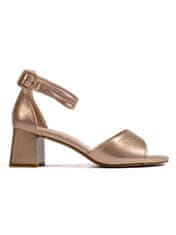 Amiatex Luxusní dámské zlaté sandály na širokém podpatku, odstíny žluté a zlaté, 36