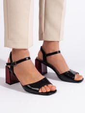 Amiatex Exkluzívní dámské černé sandály na širokém podpatku + Ponožky Gatta Calzino Strech, černé, 39