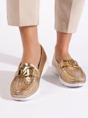 Amiatex Klasické mokasíny zlaté dámské bez podpatku + Ponožky Gatta Calzino Strech, odstíny žluté a zlaté, 36