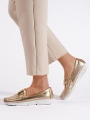 Amiatex Klasické mokasíny zlaté dámské bez podpatku + Ponožky Gatta Calzino Strech, odstíny žluté a zlaté, 36