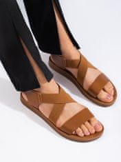 Amiatex Krásné sandály dámské hnědé na plochém podpatku, Brązowy, 38