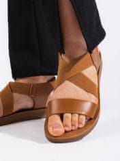 Amiatex Krásné sandály dámské hnědé na plochém podpatku, Brązowy, 38