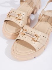 Amiatex Stylové dámské hnědé sandály na plochém podpatku, odstíny hnědé a béžové, 36