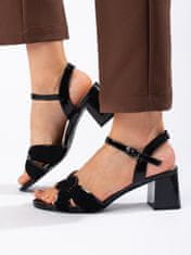 Amiatex Krásné dámské sandály černé na širokém podpatku + Ponožky Gatta Calzino Strech, černé, 39