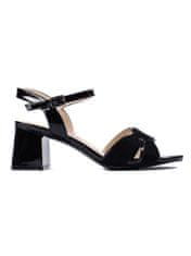 Amiatex Krásné dámské sandály černé na širokém podpatku + Ponožky Gatta Calzino Strech, černé, 39