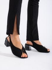 Amiatex Luxusní dámské sandály černé na širokém podpatku, černé, 36
