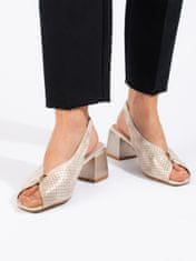 Amiatex Zajímavé zlaté dámské sandály na širokém podpatku, odstíny žluté a zlaté, 39