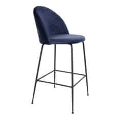 House Nordic Barová židle ze sametu, modrá s černými nohami, HN1205