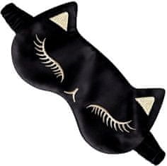 Camerazar Saténová Maska na Oči Puss Cat, Černá, 18.5 cm x 10.5 cm s Nastavitelným Elastickým Páskem