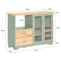 SoBuy FSB81-GR Buffetová komoda Kuchyňská skříňka Odkládací skříňka Skříňka do mikrovlnné trouby Úložná skříň Zelená 120 × 90 × 40 cm