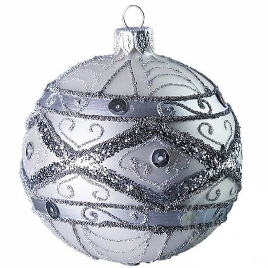 Decor By Glassor Vánoční koule stříbrná zdobená (Velikost: 10)