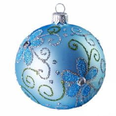 Decor By Glassor Vánoční koule modrá květy (Velikost: 10)