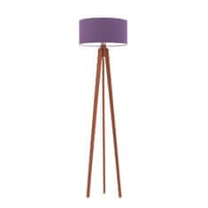 LYSNE.PL Dřevěná stojací lampa se stínítkem v moderním stylu, dřevěný vazník, E27, nožní spínač, MIAMI, mahagon, tmavě fialová