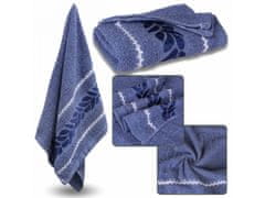 sarcia.eu Modrý bavlněný ručník s ozdobnou výšivkou, listy osušky 70x135 cm x3