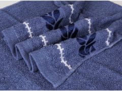 sarcia.eu Modrý bavlněný ručník s ozdobnou výšivkou, listy osušky 70x135 cm x3