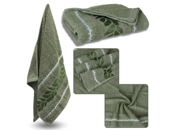 sarcia.eu Zelený bavlněný ručník s ozdobnou výšivkou, listy 48x100 cm