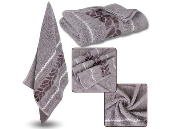 sarcia.eu Bavlněný ručník Cappucino s ozdobnou výšivkou, listy 48x100 cm