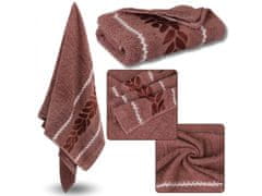 sarcia.eu Korálový bavlněný ručník s ozdobnou výšivkou, listy 48x100 cm x1