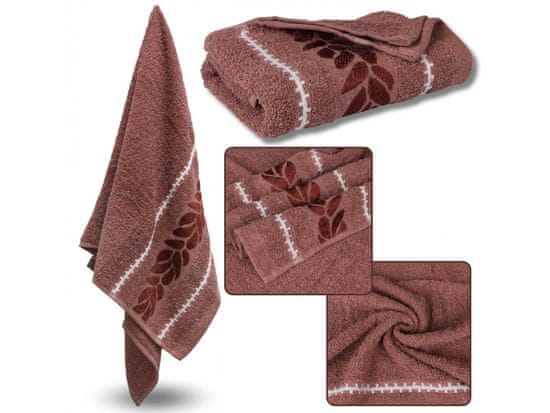 sarcia.eu Korálový bavlněný ručník s ozdobnou výšivkou, listy 48x100 cm