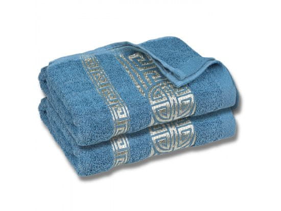 sarcia.eu Modrý bavlněný ručník s ozdobnou výšivkou, osuška, egyptský vzor 70x135 cm
