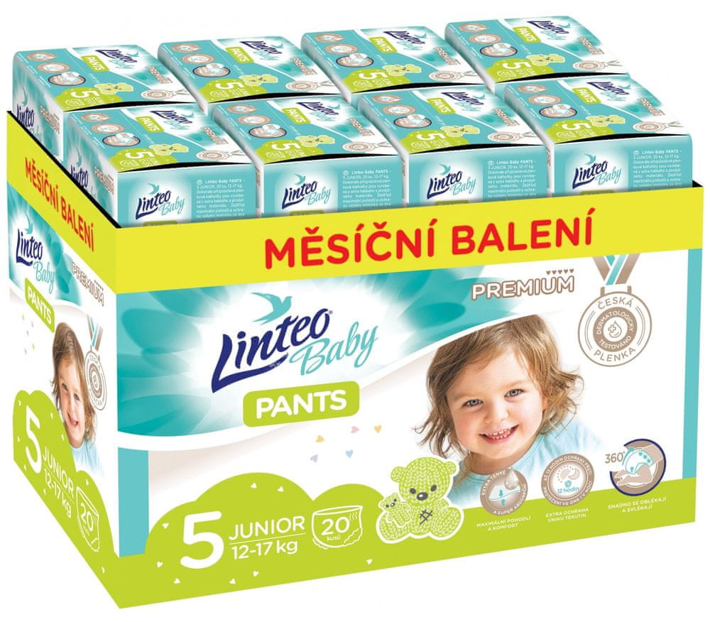 Levně LINTEO Baby Pants 5 JUNIOR Premium 12-17 kg 160 ks