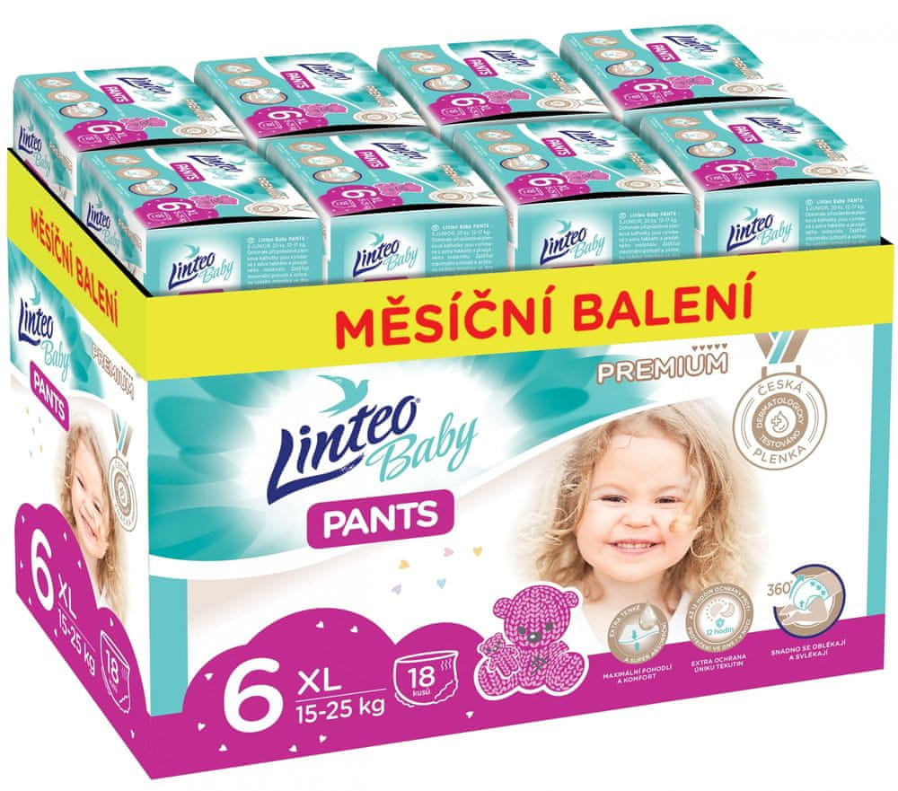 LINTEO Baby Pants 6 XL Premium 15-25 kg 144 ks