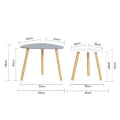 SoBuy SoBuy FBT74-HG Sada 2 servírovacích stolků Konferenční stolek Bambusové Světle šedá-bílá