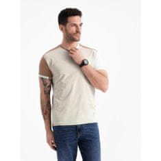 OMBRE Pánské elastanové tričko s barevnými rukávy hnědé MDN125097 L