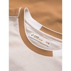 OMBRE Pánské elastanové tričko s barevnými rukávy hnědé MDN125097 L