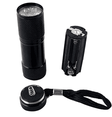 Camerazar Mini UV detektorová svítilna, černá hliníková slitina, 9 LED diod, 87x26 mm